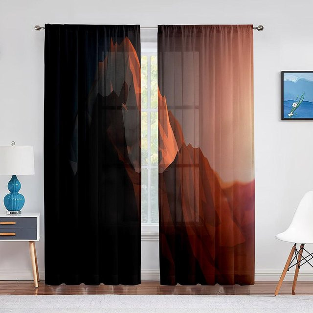 Super Six Transparenter Voile Vorhang in Rosa mit geometrischem Design, Breite: 100 cm, Höhe: 250 cm - Bild 1
