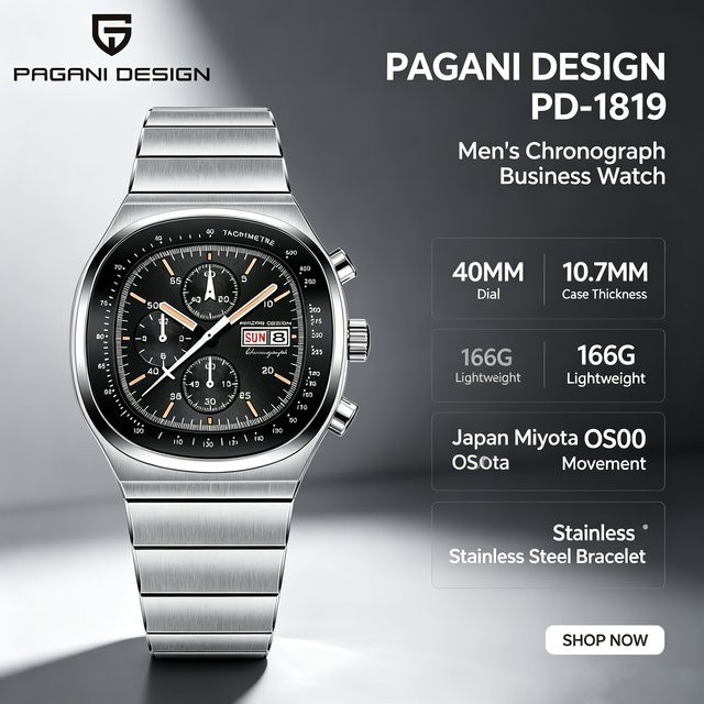 PAGANI DESIGN Armbanduhr, Quarz, Edelstahl, Saphirglas, 40 mm, Herren - Bild 1