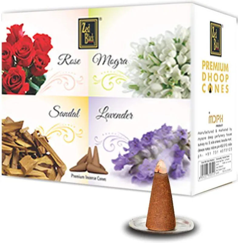 Zed Black Premium Dhoop Räucherkegel Set mit 4 Düften Rose, Mogra, Sandelholz und Lavendel, 12 Packungen à 20 Stück, mehrfarbig - Bild 1