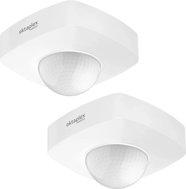 Oktaplex Tim Präsenzmelder 2er Set Außen Bewegungsmelder mit 360° Erfassungsbereich IP65 PIR Sensor 230V Aufputz Weiß - Bild 1