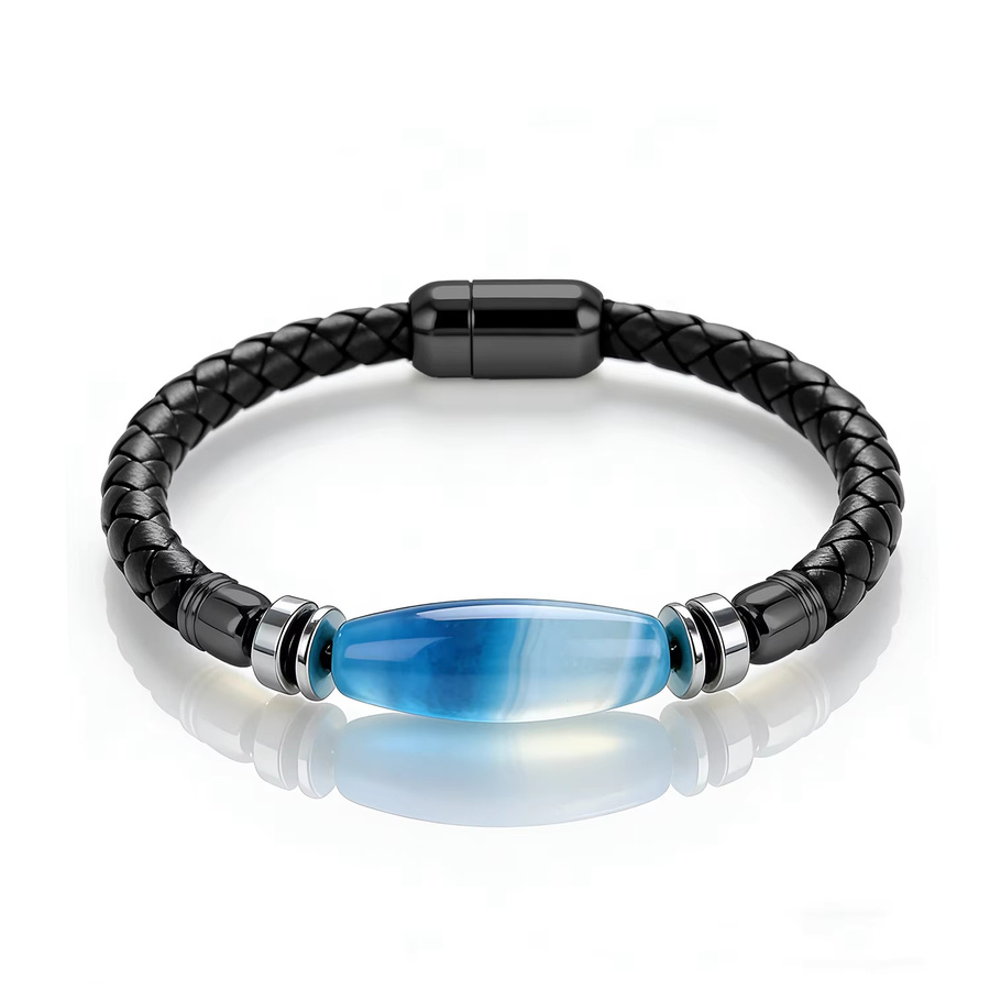 YAN MIN TRADE Lederarmband, Naturstein, Edelstahl, Herren - Bild 3