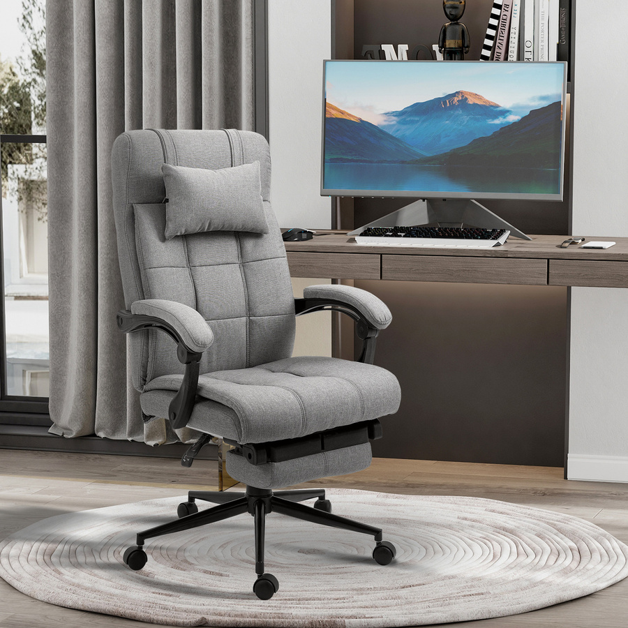 Vinsetto Ergonomischer Bürostuhl mit Fußstütze und Kopfkissen, Höhenverstellbarer Drehstuhl in Grau - Bild 2