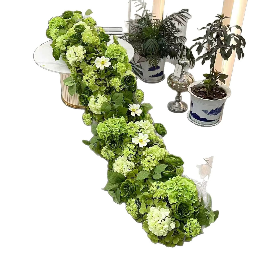 Uflower Künstliche Grüne Rosen Blumenreihe als Tischläufer für Hochzeit und Party Dekor - Bild 4