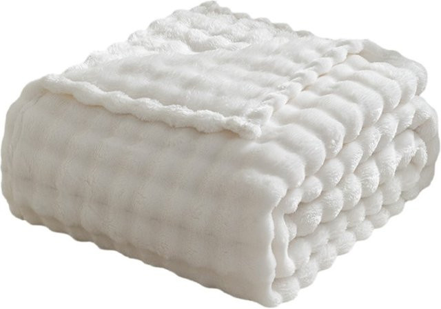 Inyahome 3D-Blasen Plüschdecke aus weißem Flanell-Fleece, weiche Überwurfdecke für Couch und Zuhause - Bild 1