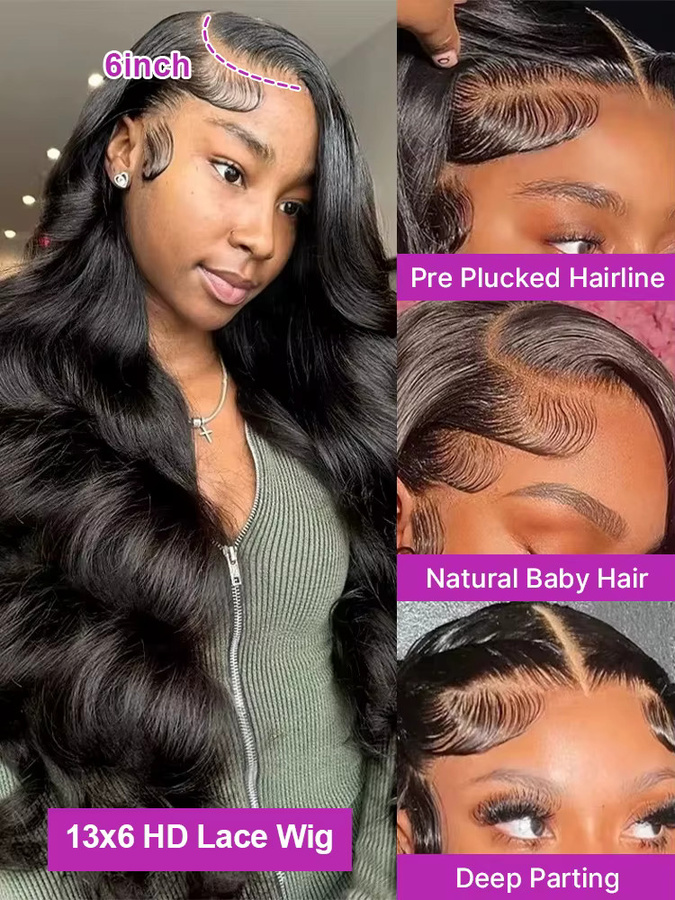 HJ WEAVE BEAUTY Lace Front Echthaar-Perücke, Body Wave, 250% Dichte - Bild 2