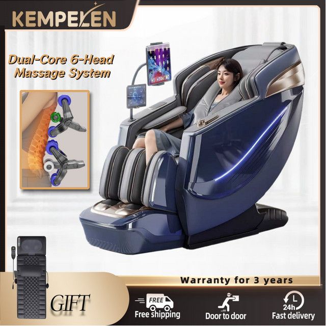 KEMPELEN Massagesessel in Blau mit Dual-Core 6D Massage, 6-Hand Synchronisierte Therapie, 152cm SL-Schiene, Graphen-Heizung und Null-Schwerkraft-Funktion - Bild 1