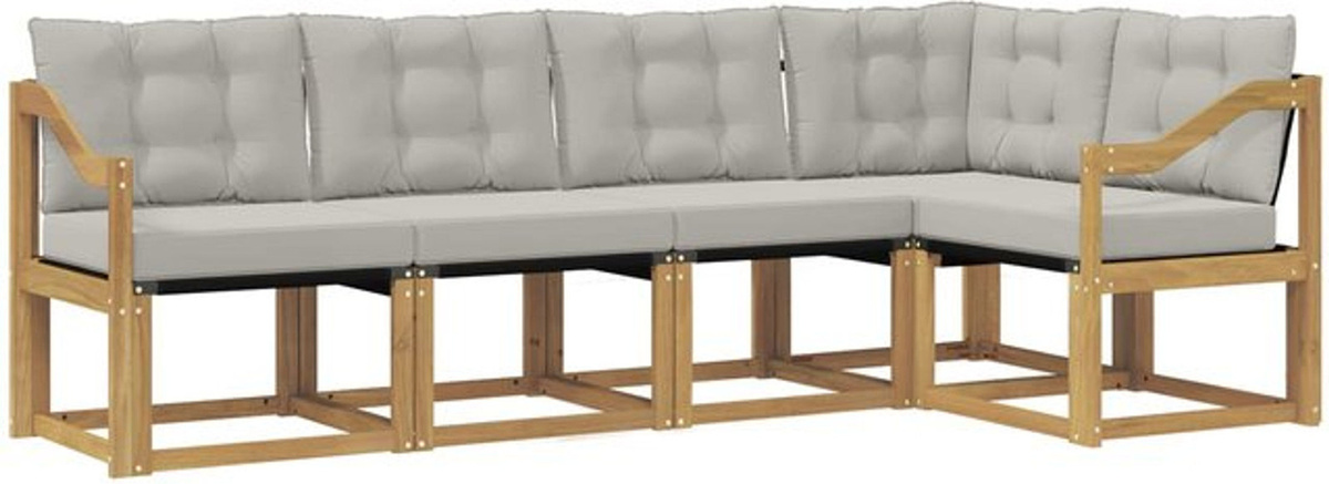 vidaXL Outdoor-Sofagarnitur aus Akazie und Textilene mit 5-teiligem Set in Weiß und Grau - Bild 1