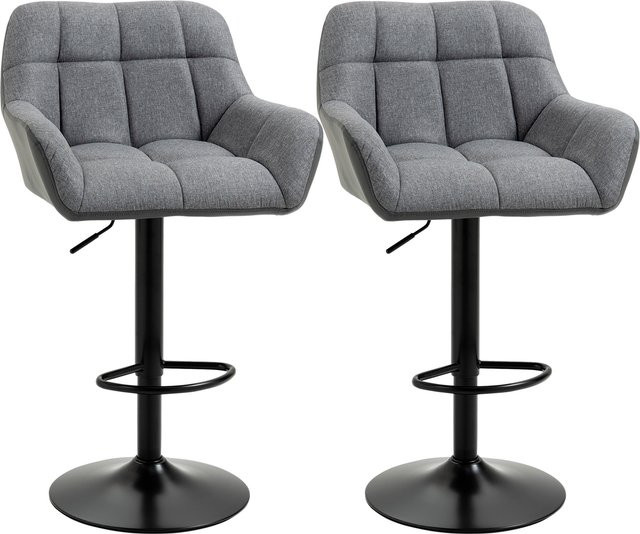 HOMCOM Barhocker 2er-Set in Grau mit Lehne und Fußstütze, höhenverstellbar und 360 Grad drehbar, B/T/H: 57,5 x 52,5 x 93-114 cm - Bild 1