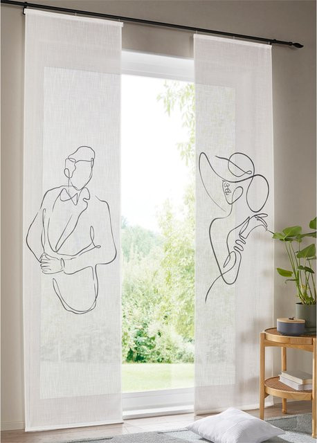 Schiebevorhang Heine Home mit Mann- und Frau-Motiv, semi-transparent, Polyester, Weiß/Schwarz, Breite: 145 cm, Höhe: 145 cm - Bild 1