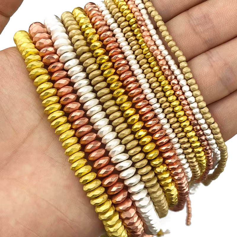 JHNBY Perlen Hämatit Naturstein, Gold, Edelstahl, Unisex - Bild 4