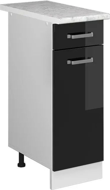 Vicco Küchenunterschrank R-Line Schwarz Hochglanz und Weiß mit Marmor-Arbeitsplatte, Breite: 30 cm, Höhe: 81,6 cm, Tiefe: 60 cm - Bild 1
