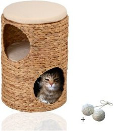 Rohrschneider Katzentonne für kleine Katzen mit 2 Etagen in Beige aus Metall und Rattan - Bild 1