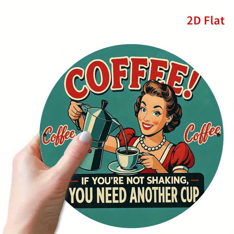 Vintage Metallschild Potdemiel mit Frauenillustration für Kaffeeliebhaber, Multicolor, Breite: 20 cm, Höhe: 20 cm - Bild 3