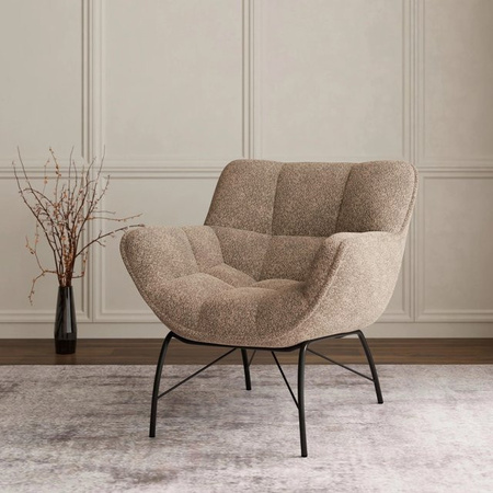 Bessagi Home Sessel Robin in Braun mit Bouclé-Bezug und Metallgestell