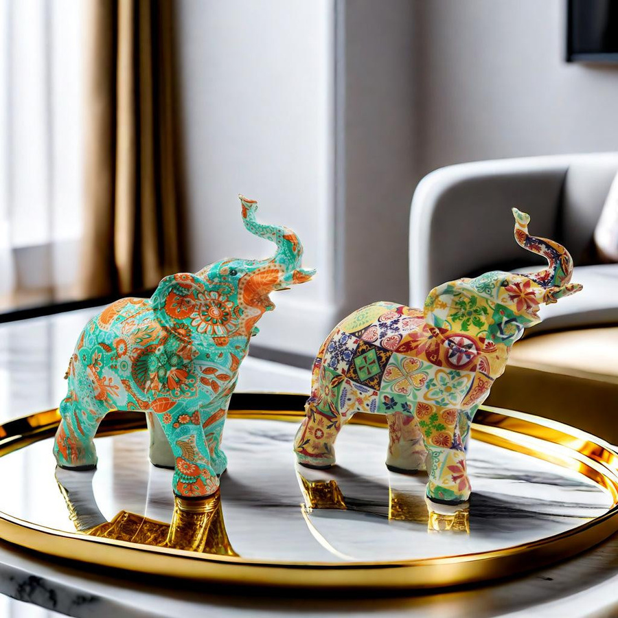 Yiran Furniture Mini-Elefanten Deko-Figuren aus Kunstharz in Multicolor für Tisch und Schrank - Bild 3