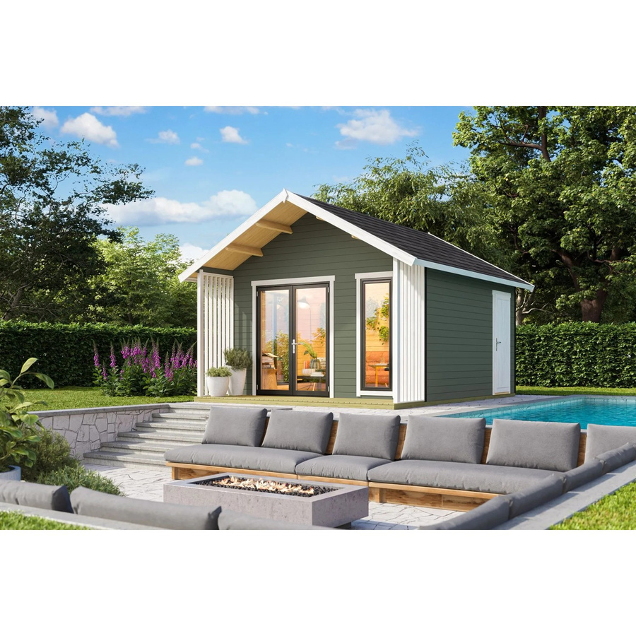 Lasita Blockbohlenhaus Murano Gartenhaus mit Satteldach in Grau-Grün lasiert B/H/T: 448,5 x 330,6 x 520 cm - Bild 2