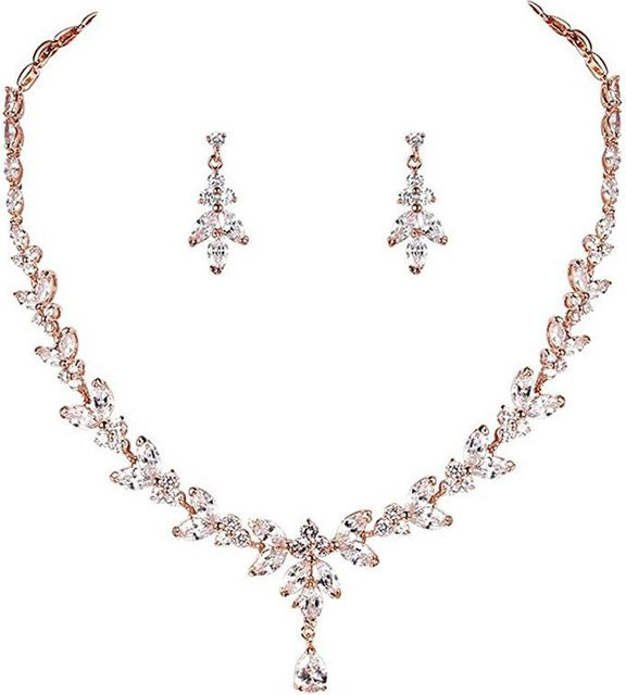 Schmuck-Set Halskette und Ohrringe, Zirkonia, Silber, Damen - Bild 1