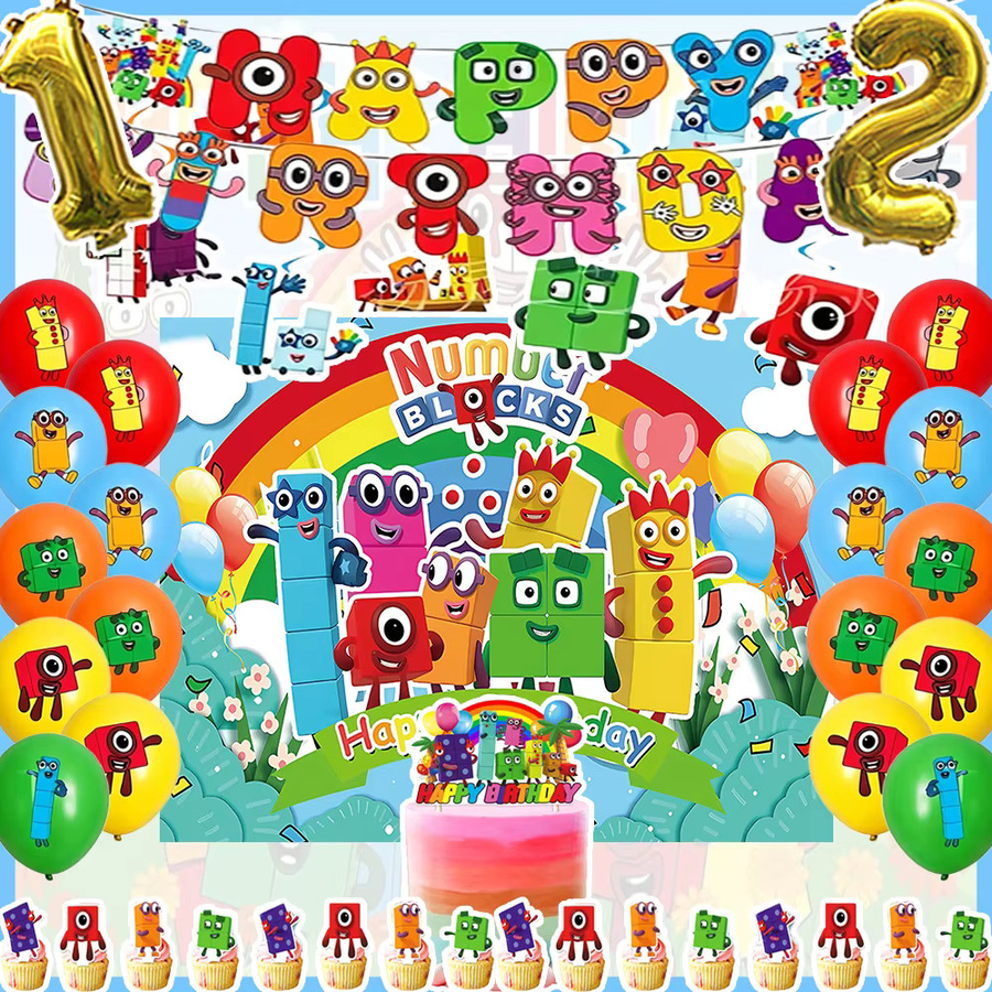 Potdemiel Kinder Geburtstagsparty Dekoration Set mit Banner, Zahlenballons und Cupcake-Toppern in Mehrfarbig - Bild 1
