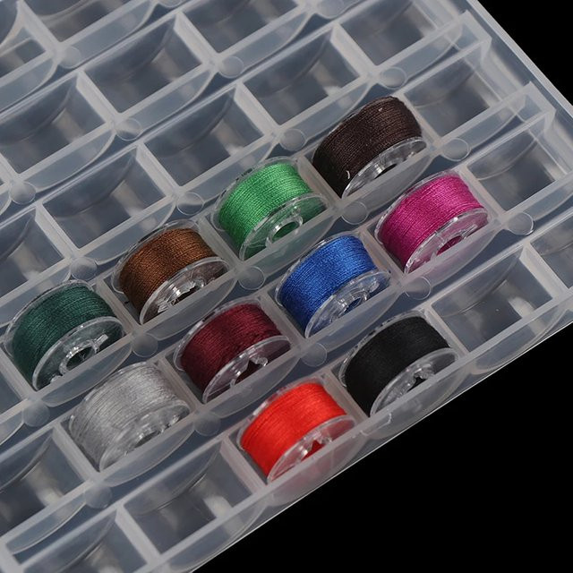 Organizer Box aus Kunststoff für 25 leere Spulen und Nähzubehör, transparent - Bild 1