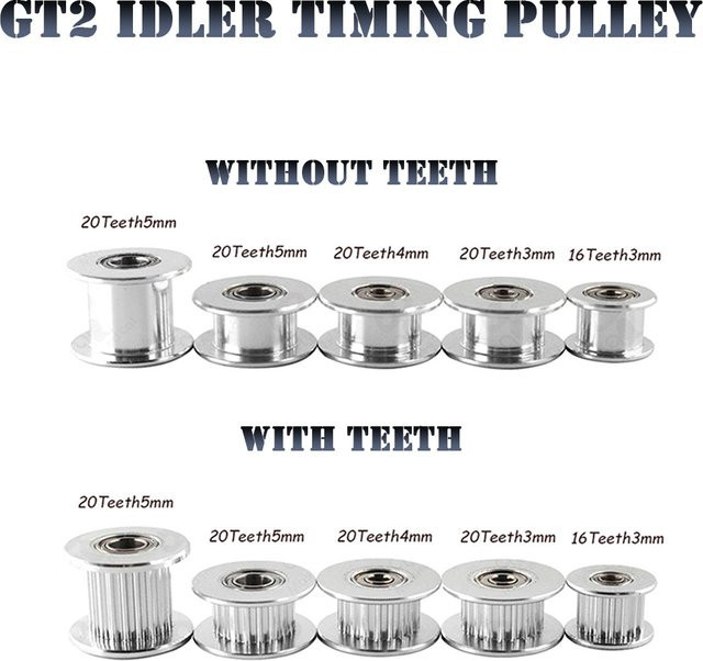 T-Trees GT2 Umlenkrolle für 3D-Drucker in Silber mit Lagern für 6 mm oder 10 mm Zahnriemen und 16 oder 20 Zähnen sowie 3 mm oder 5 mm Bohrung - Bild 1
