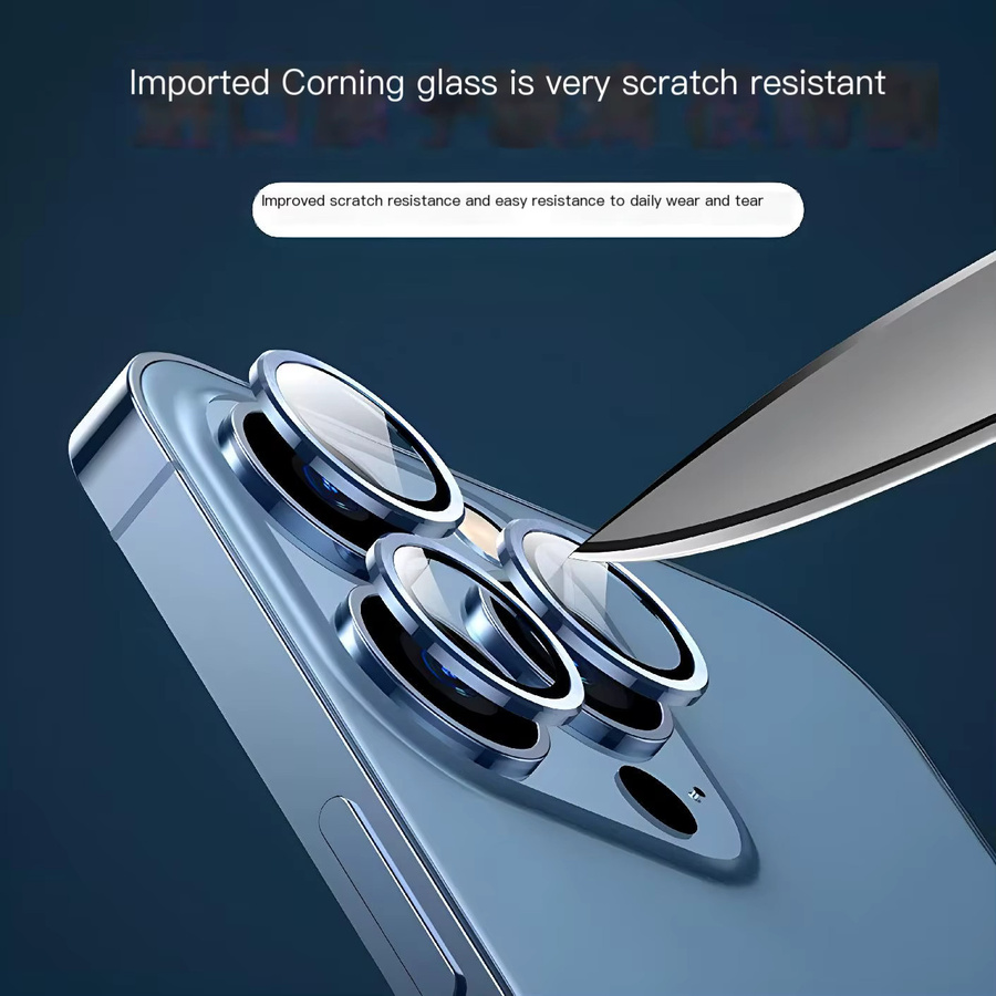 Aruiser Kameraschutz Metallring mit gehärtetem Glas für iPhone 13 Pro Max, iPhone 14 Pro, iPhone 15 Pro Plus in Blau - Bild 3