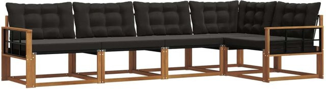 vidaXL Outdoor-Sofagarnitur 5-teilig aus Akazienholz und Textilene in Schwarz und Natur mit UV-beständigen Kissen - Bild 1