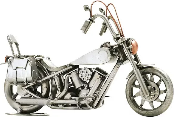 Hinz & Kunst Metallfahrzeug Motorrad mit Satteltasche in Silber - Bild 1