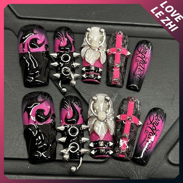 Keeppley Künstliche Nägel, Schwarz-Rosa, Metallic - Bild 1