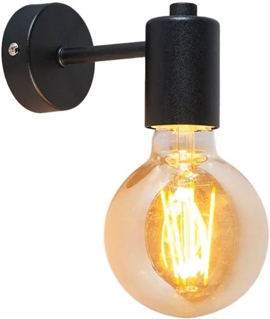 QAZQA Industrielle Wandleuchte Schwarz aus Metall mit Glas-Kugel und E27 Fassung, dimmbar - Bild 1
