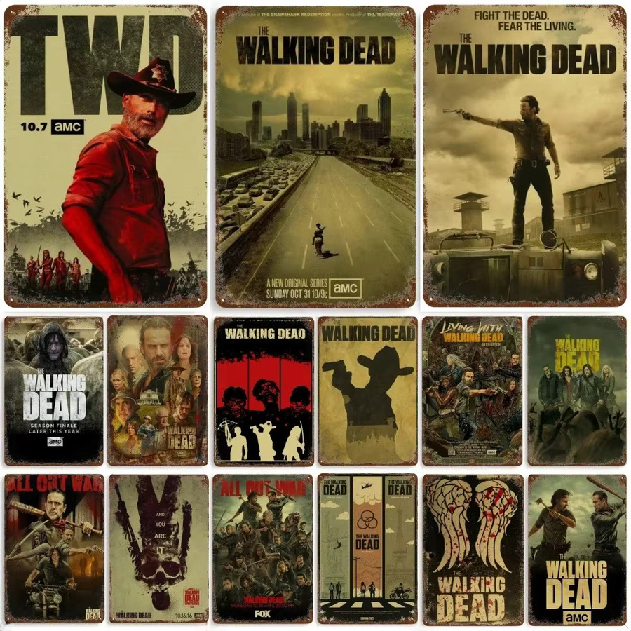 Potdemiel The Walking Dead Metallblechschild Retro Old Movie Poster Wandschild - Bild 1