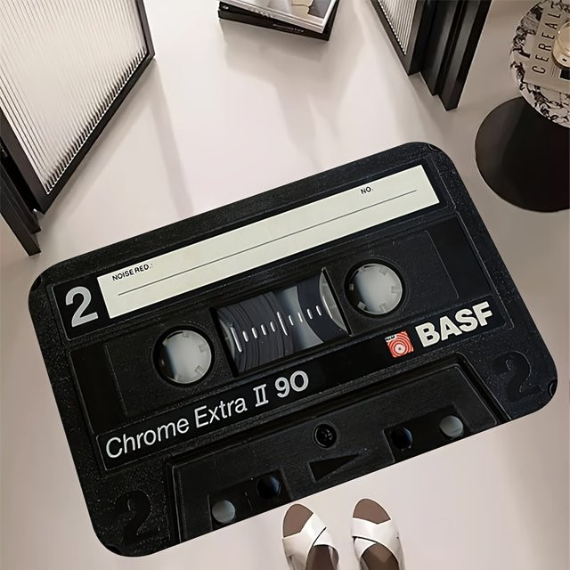 VIKAMA Saugfähige Badezimmer-Bodenmatte mit Musikband-Design, rutschfest und modern, Schwarz - Bild 1