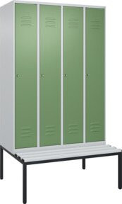 C+P Spind Classic PLUS Garderobenschrank mit Sitzbank, 4 Abteile, Lichtgrau, B/T/H: 212 x 120 x 81,5 cm - Bild 1