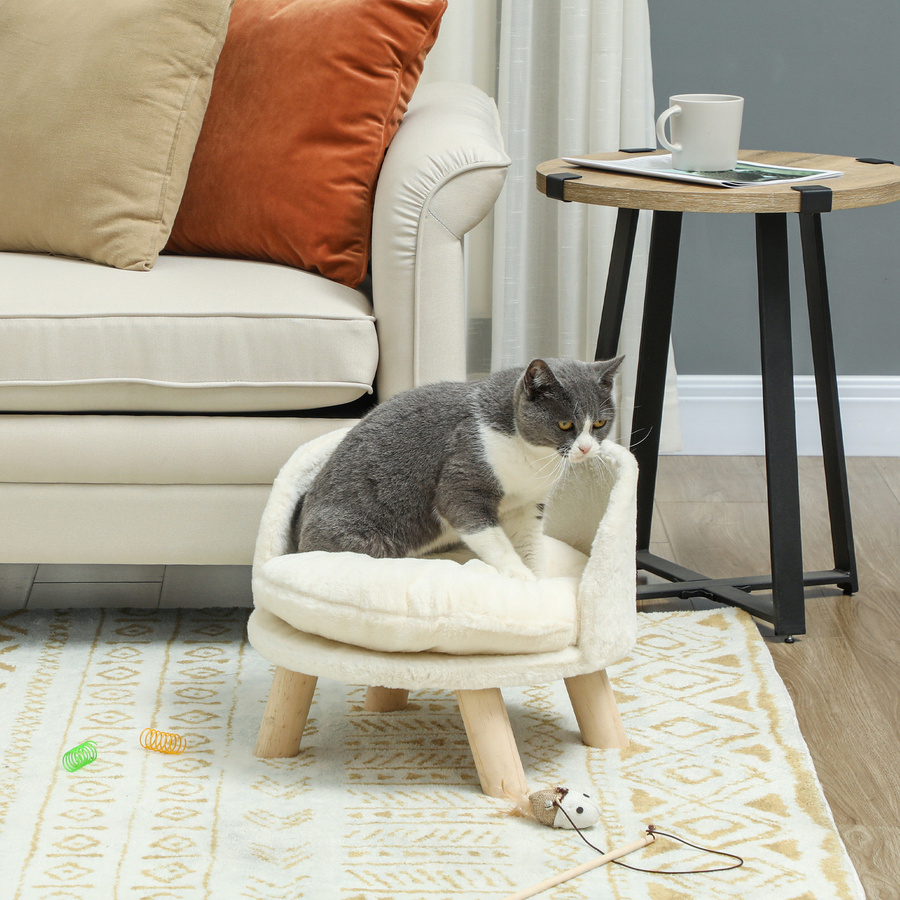 PawHut Katzensofa von Aosom in Cremeweiß mit Kissen und rutschfesten Holzfüßen, B/T/H: 40,5 x 40,5 x 33 cm - Bild 2