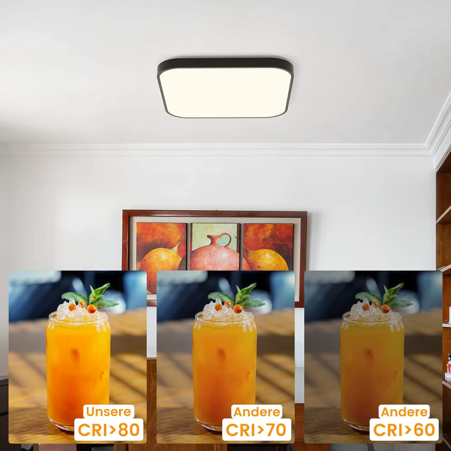 Nettlife LED Deckenleuchte Schwarz Eckig, IP44 Badlampe für Badezimmer, Küche und Flur, 19W, 4000K, Durchmesser: 27 cm - Bild 4