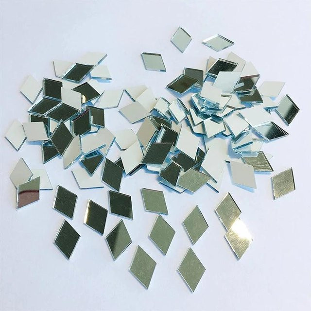 Spiegel Mosaik Fliesen Aufkleber in Rhombus Form, Silber, 300 Stück, B/H: 10 x 20 mm - Bild 1
