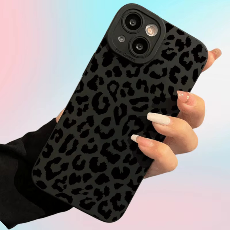 Schwarze matte TPU-Telefonhülle mit Leopardenmuster für Apple iPhone (kompatibel mit iPhone 17 Pro Max bis iPhone 7/8) - Bild 2