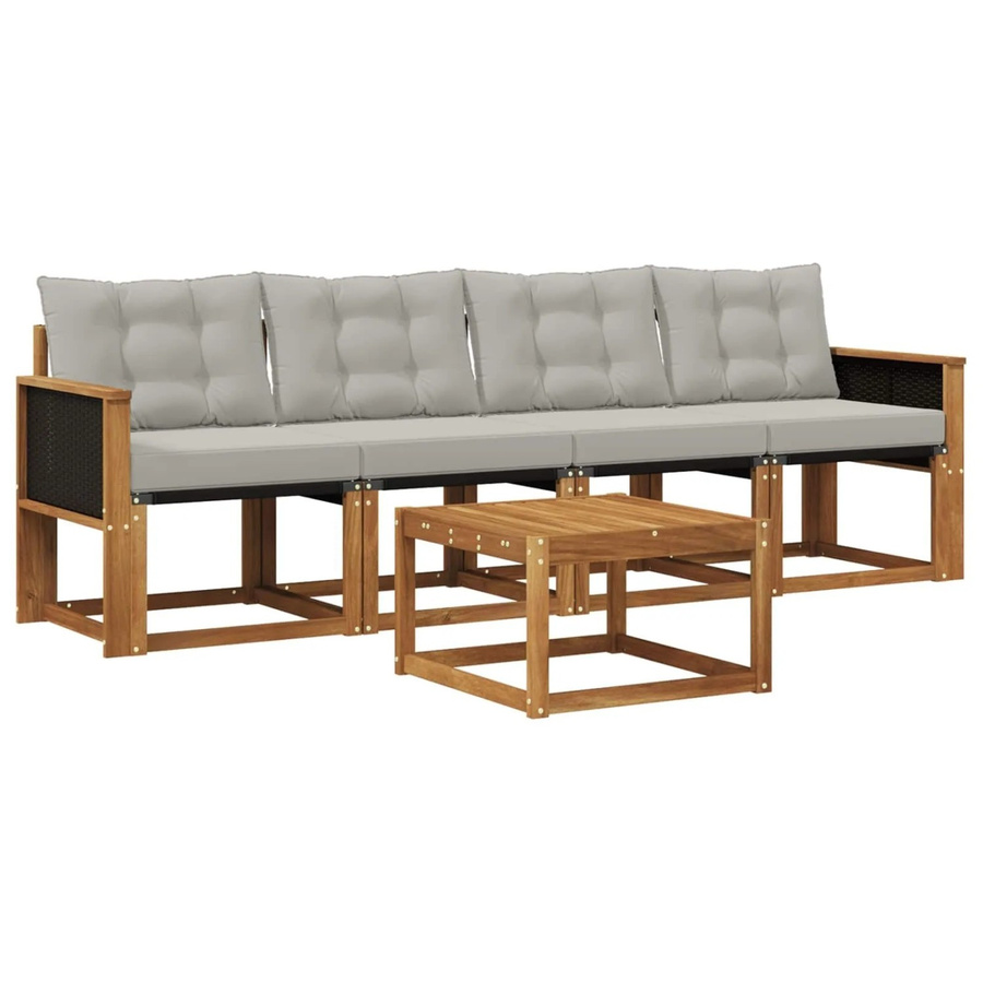 vidaXL Outdoor-Sofagarnitur aus massivem Akazienholz mit Textilene und Kissen in Grau und Natur - Bild 2