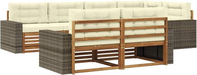 vidaXL Outdoor-Sofagarnitur aus Akazienholz in L-Form mit Kissen, Natur und Creme - Bild 1