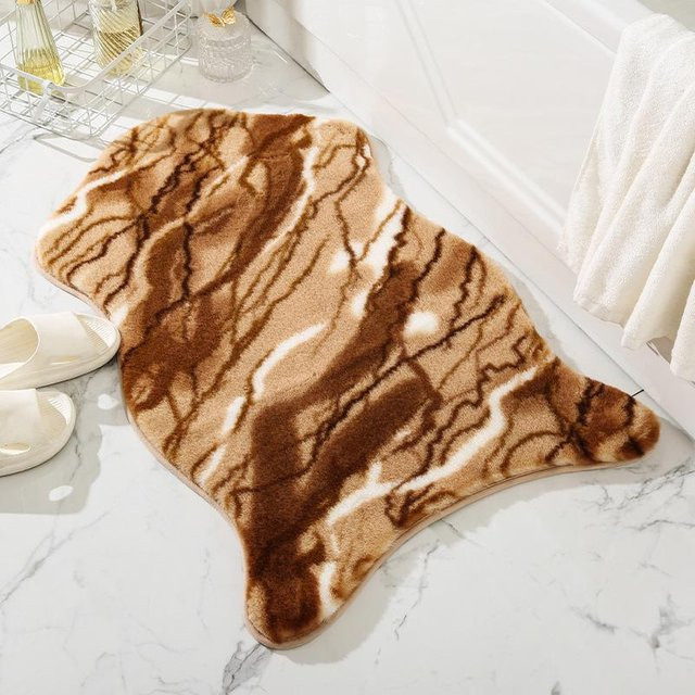Plüschteppich Yiran Furniture in Weiß und Braun, Fellmatte aus Polyester für Wohnzimmer und Schlafzimmer, Breite: 60 cm, Tiefe: 90 cm - Bild 1