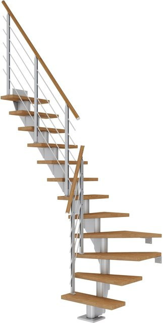 Dolle Mittelholmtreppe Frankfurt 1/4 gewendelt in Eiche Perlgrau, Höhe: 301 cm, Breite: 65 cm - Bild 1