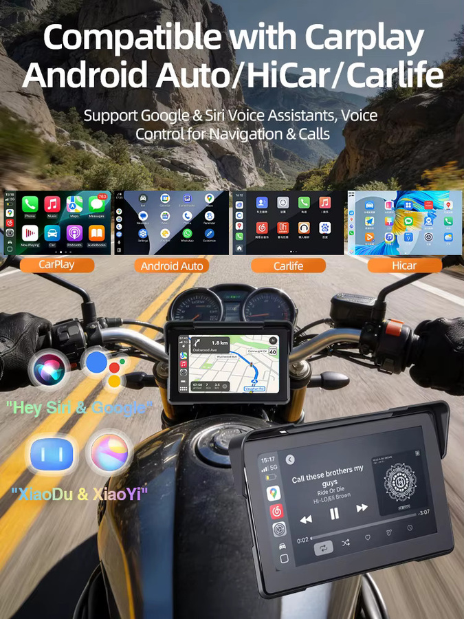 Grandnavi Tragbares 7-Zoll Motorrad-Navigationssystem in Schwarz mit 2K DVR, Android Auto, CarPlay und Bluetooth, IP67 Wasserdicht mit Videorekorder und Monitor - Bild 7