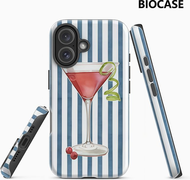 Handyhülle Cranberry Cocktail mit blauen Streifen für Apple iPhone 17 16 15 14 13 12 Pro Max Plus mit doppelschichtiger Rückseite - Bild 1