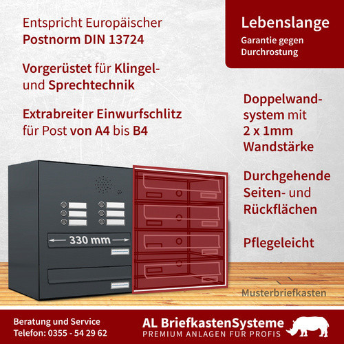 AL Briefkasten für 9 Parteien mit Zaundurchwurf, grau, B/H/T: 153,381 x 69,0 x 27,5 cm - Bild 2