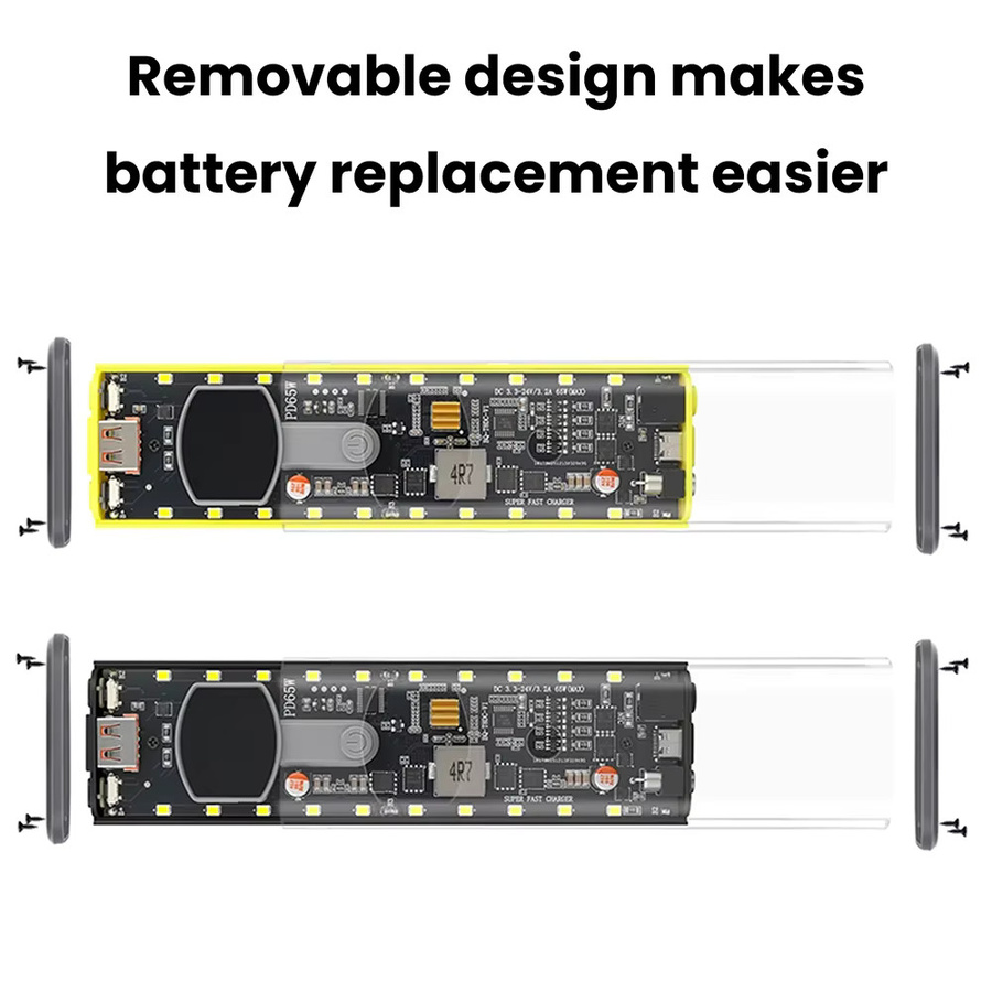 Gaqqee DIY Powerbank-Gehäuse Set Transparent mit LED-Licht, PD65W PD45W Schnellladefunktion für 8 Zellen 18650 Akkus, Schwarz - Bild 6