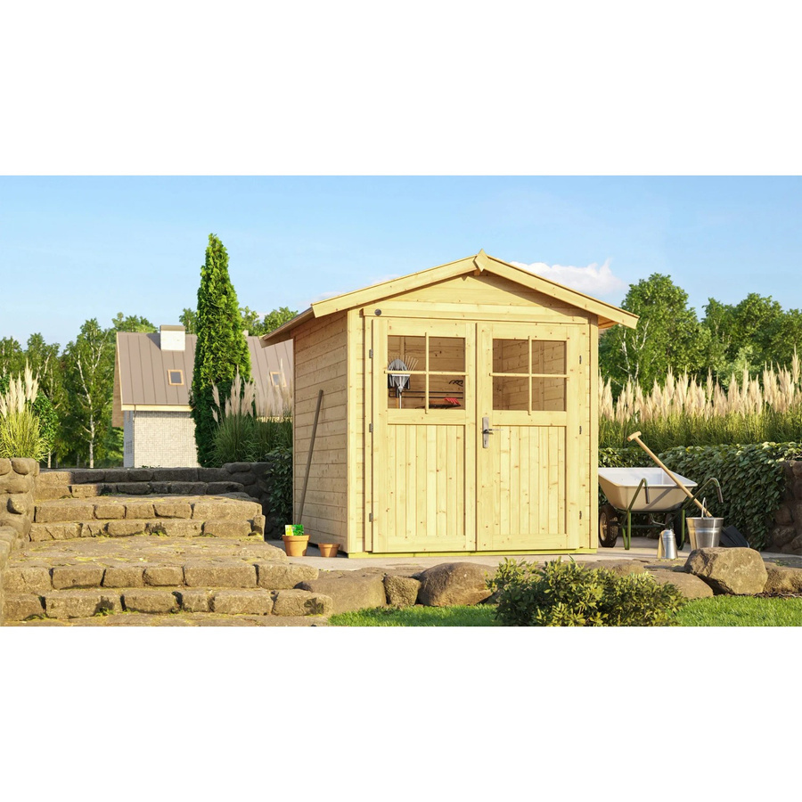 WEKA Gartenhaus 224 Gr.1 aus Massivholz in Natur und Beige mit Satteldach und Doppeltür, B/H/T: 260 x 227 x 209 cm - Bild 2