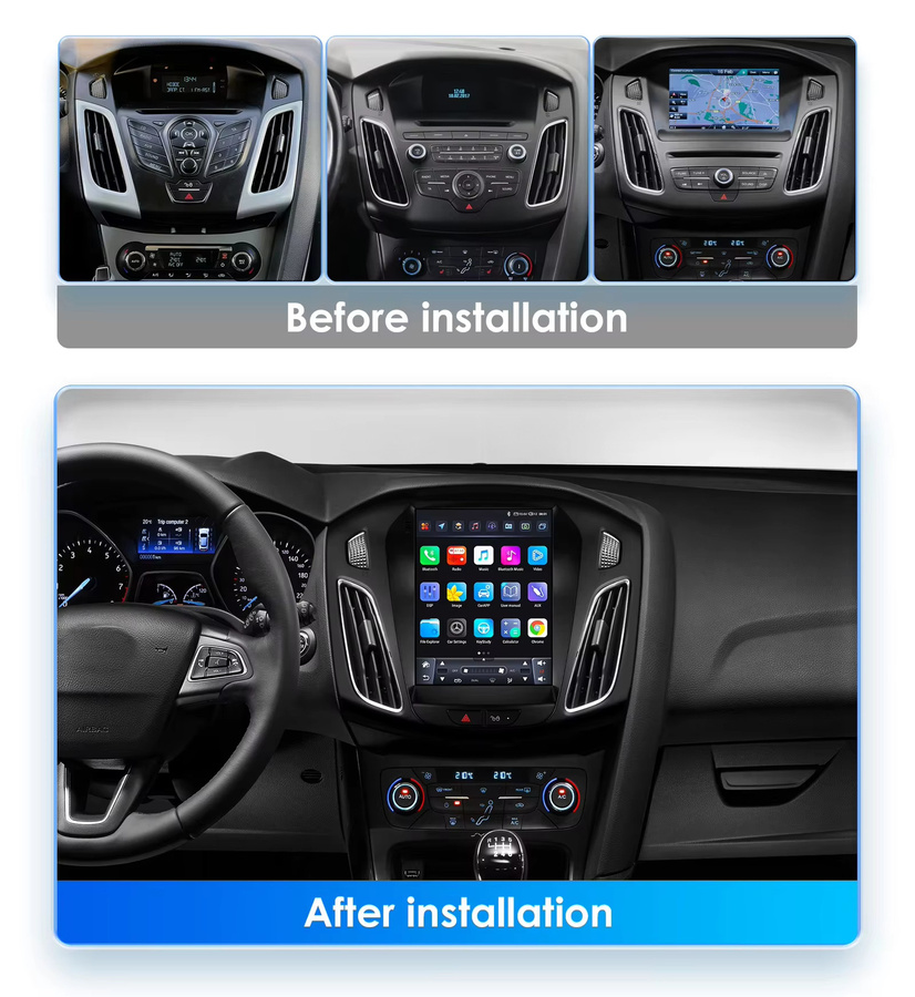 Nevegetor Android 15 Auto Radio für Ford Focus MK3 2011-2019 mit Multimedia Video Player, Navigation, GPS, Bluetooth und CarPlay, 2DIN, Schwarz - Bild 2