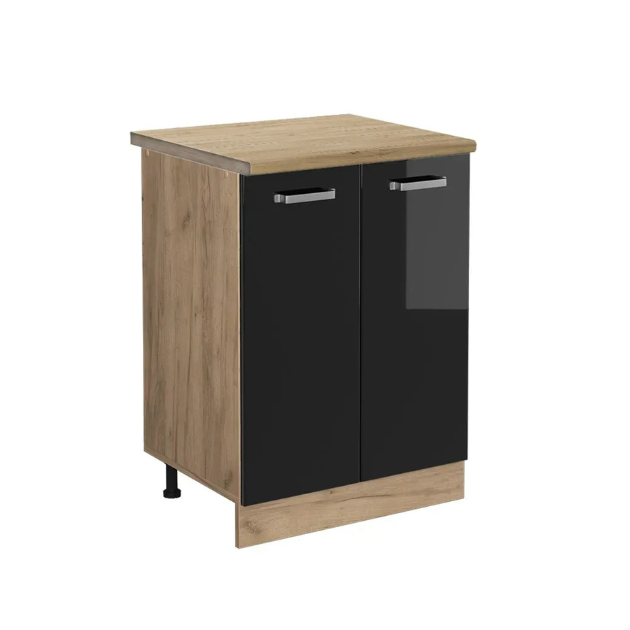 Vicco Küchenunterschrank R-Line Schwarz Hochglanz und Eiche, Breite: 60 cm, Tiefe: 60 cm, Höhe: 81,6 cm - Bild 2