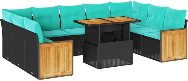 vidaXL 10-teilige Garten-Sofagarnitur aus Poly-Rattan mit Kissen in Schwarz - Bild 1