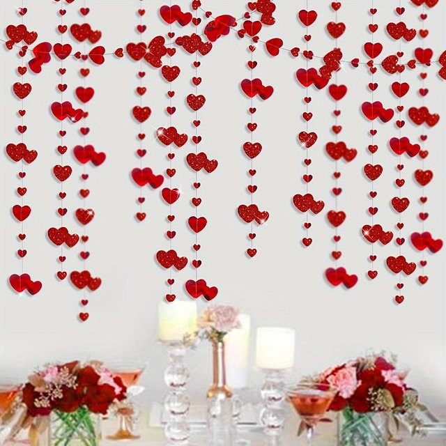 4M Glitzernde Herz-Banner-Girlande in Rot für Hochzeiten, Jahrestage und Verlobungen - Bild 1