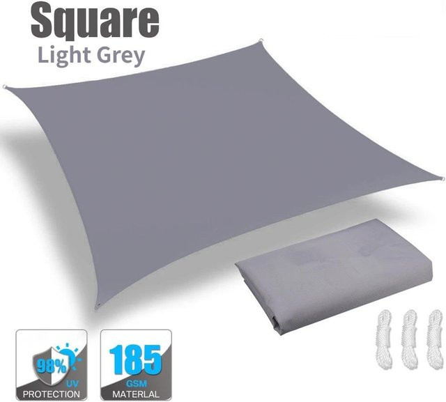 Binchi Garden Sonnensegel aus Polyester, quadratisch, grau, wasserdicht mit UPF 50+ Sonnenschutz, B/B/B: 3 x 3 m - Bild 1